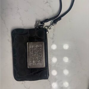 Black Coach Wristlet with Silver Logo Plate